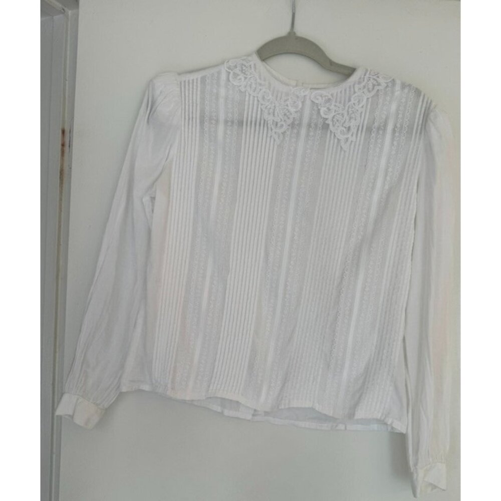 Glances Vtg Victorian 6 white Cotton Lace Shoulder pad White Long Sleeve Cotton